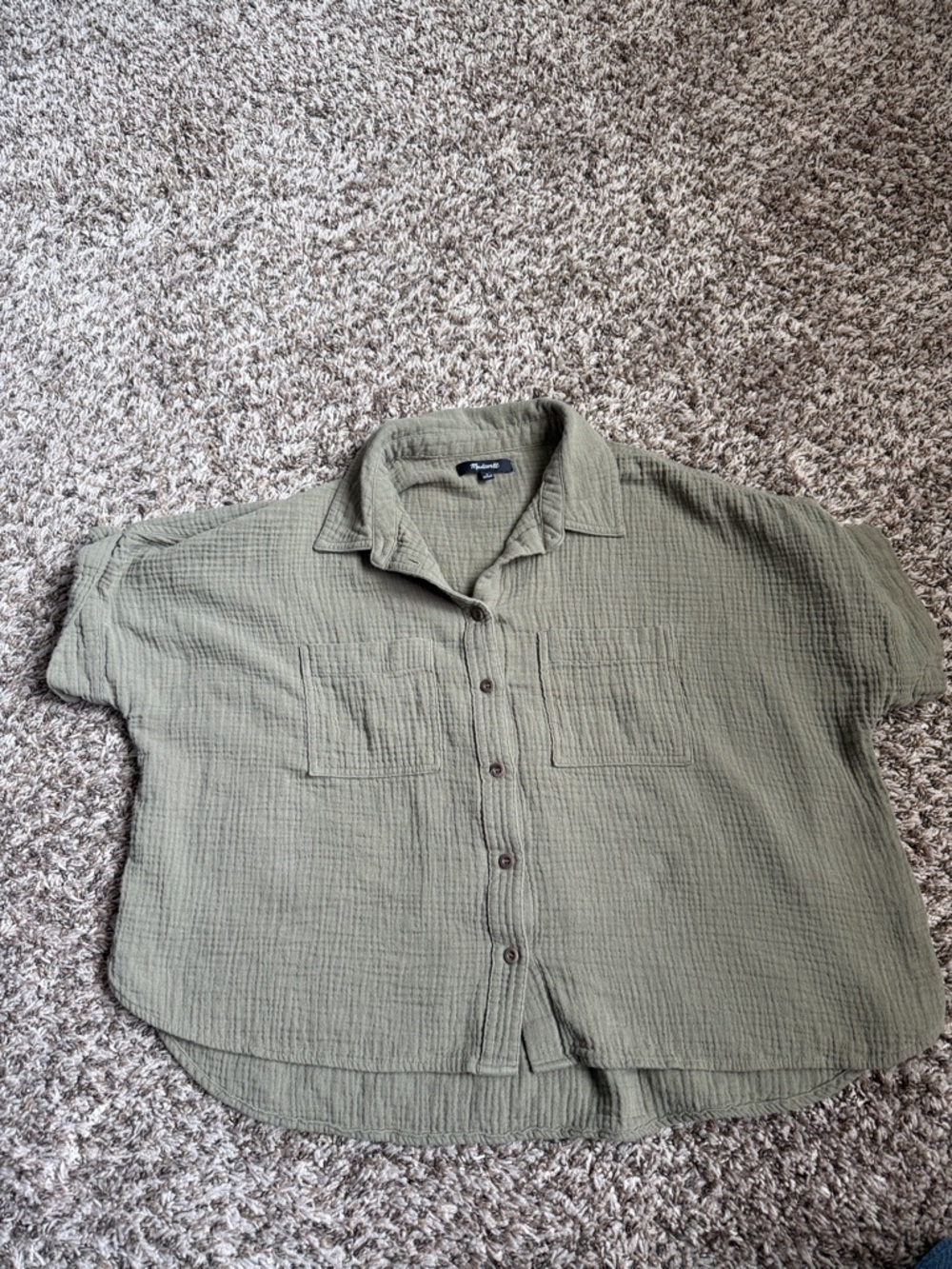Madewell Gauze Olive Textured Gauze Shirt